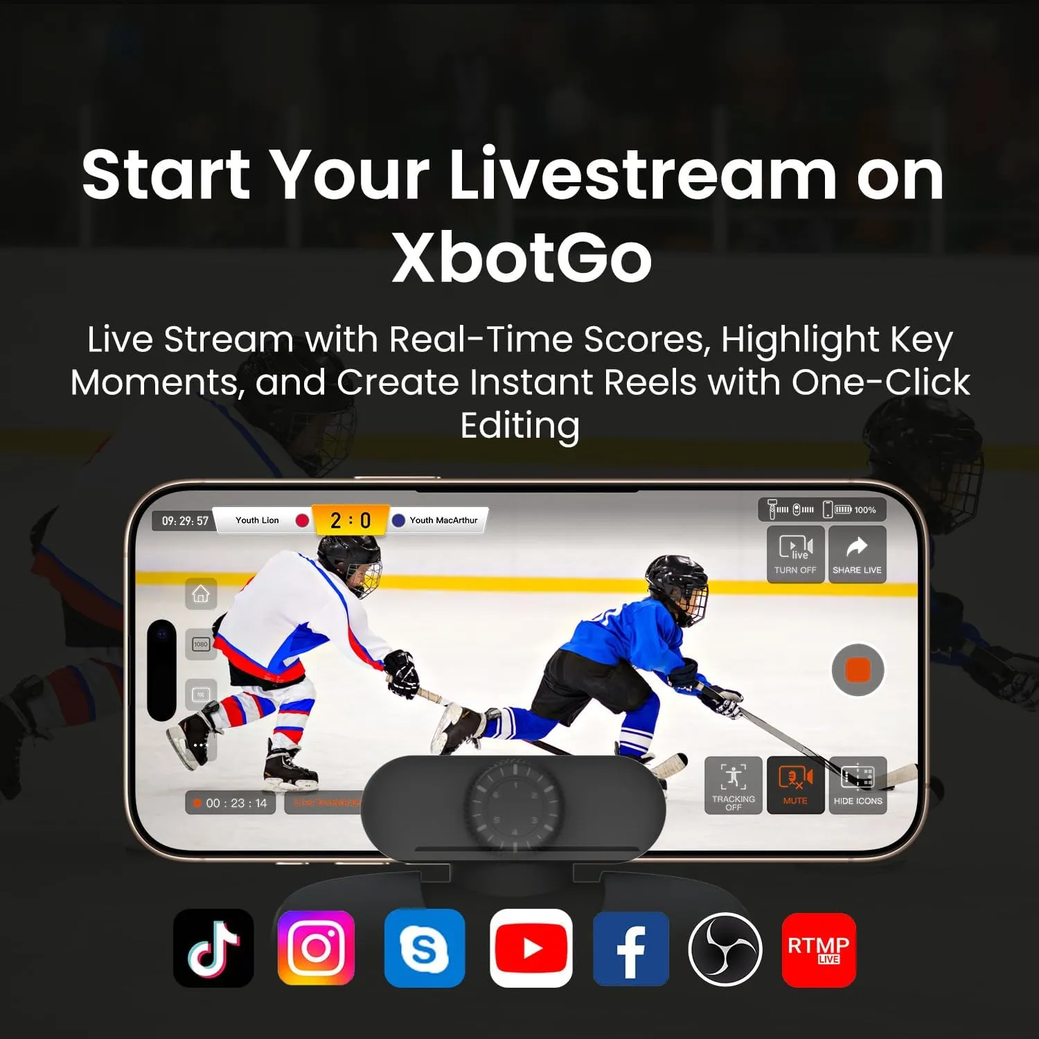 Chameleon AI Auto Sports Action Camera - 4K 60FPS Soccer Camera and Basketball Tracking Camera for Team Sports, Live Streaming, No Subscription, Works with iOS & Android (Lemon Green)