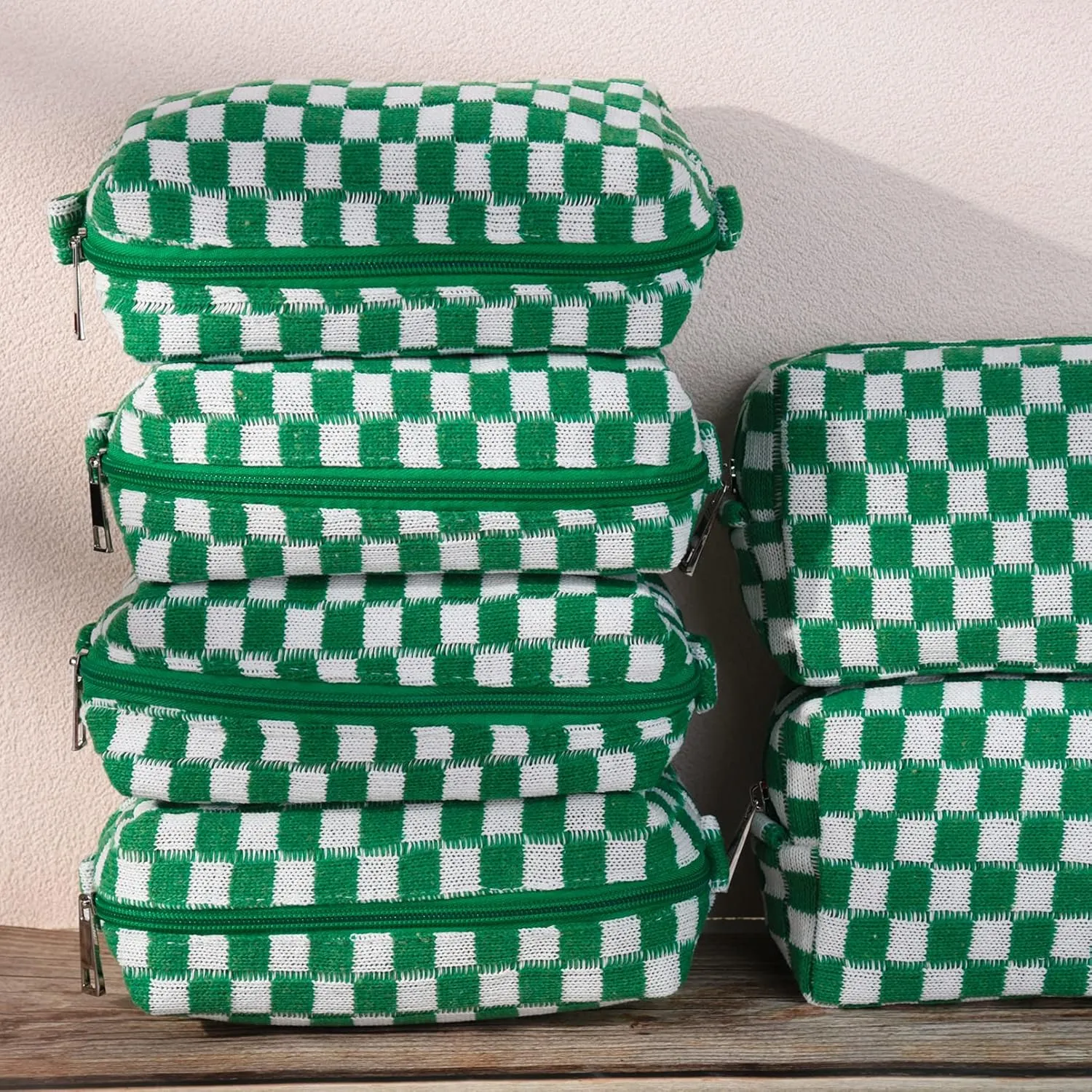 Checkered Makeup Bag Preppy Cosmetic Bag Bulk Green Makeup Pouch Personalize Travel Toiletry Bag Organizer Cute DIY Makeup Brushes Storage Bag for Women