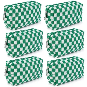 Checkered Makeup Bag Preppy Cosmetic Bag Bulk Green Makeup Pouch Personalize Travel Toiletry Bag Organizer Cute DIY Makeup Brushes Storage Bag for Women