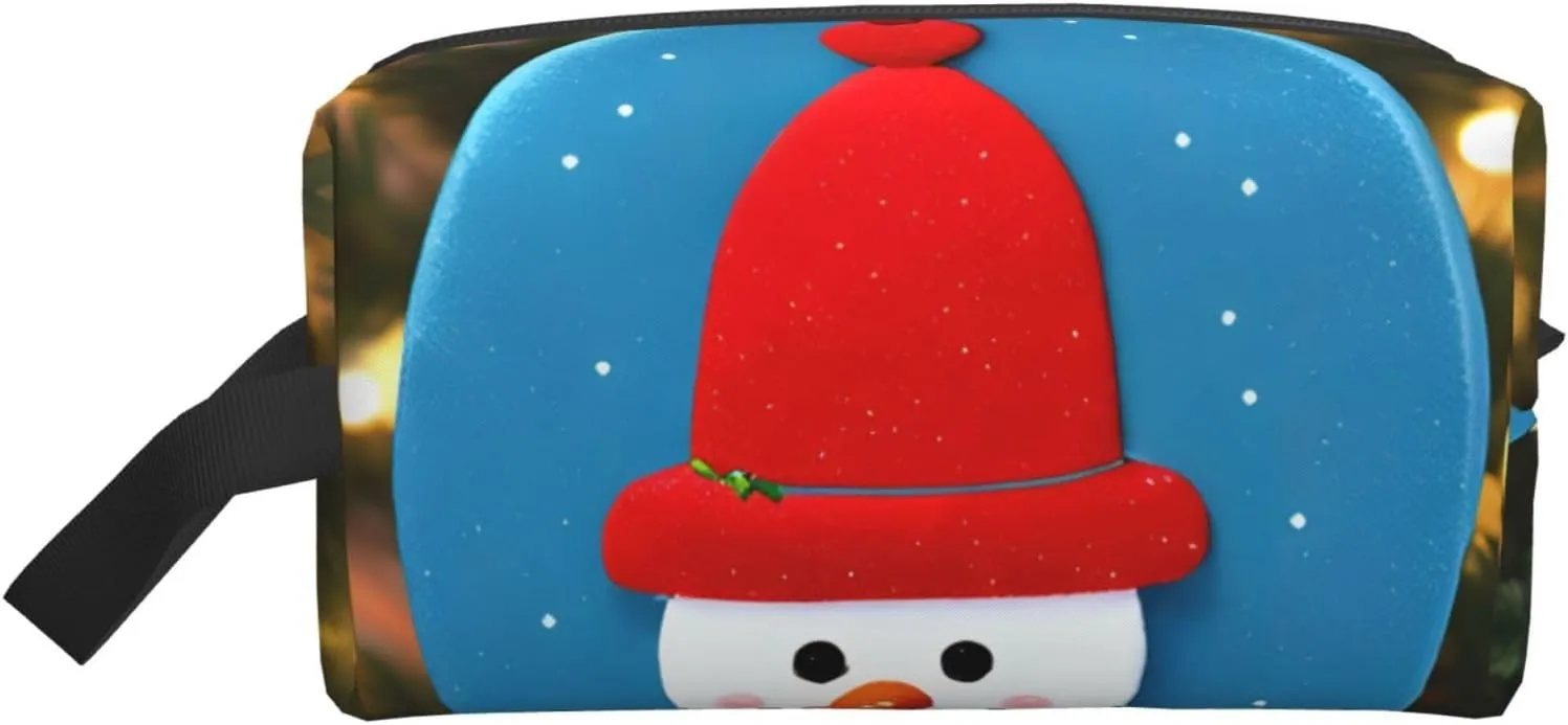 Christmas Carton Snowman Print Travel Essentials Storage Bag Cosmetic Organizer Pouch Large Capacity Zippered