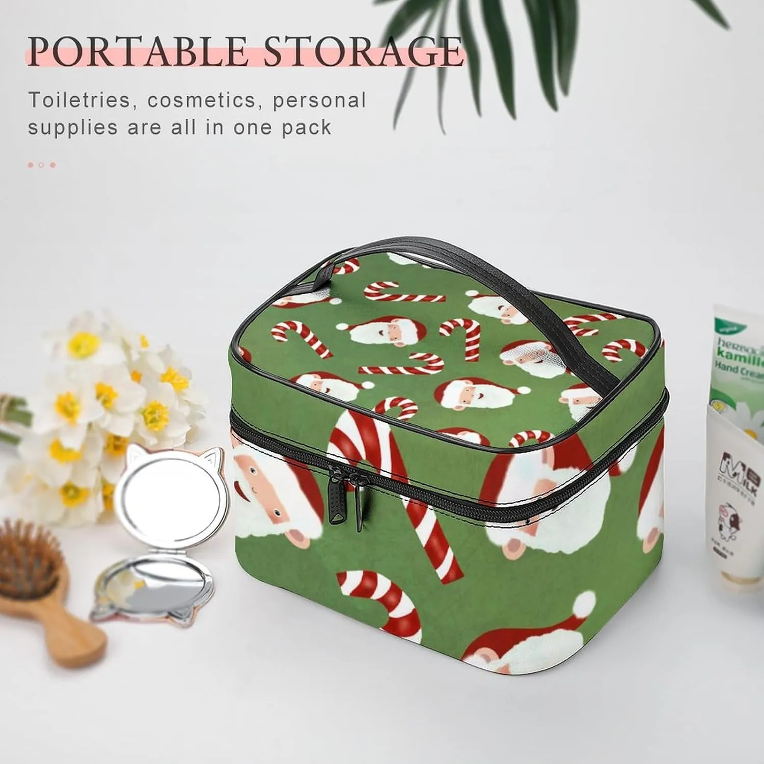 Christmas Portable Cosmetic Bag,Large Capacity Travel Makeup Case Organizer, Women Toiletry Bag for Girls Traveling with Compartments 25x18x15cm