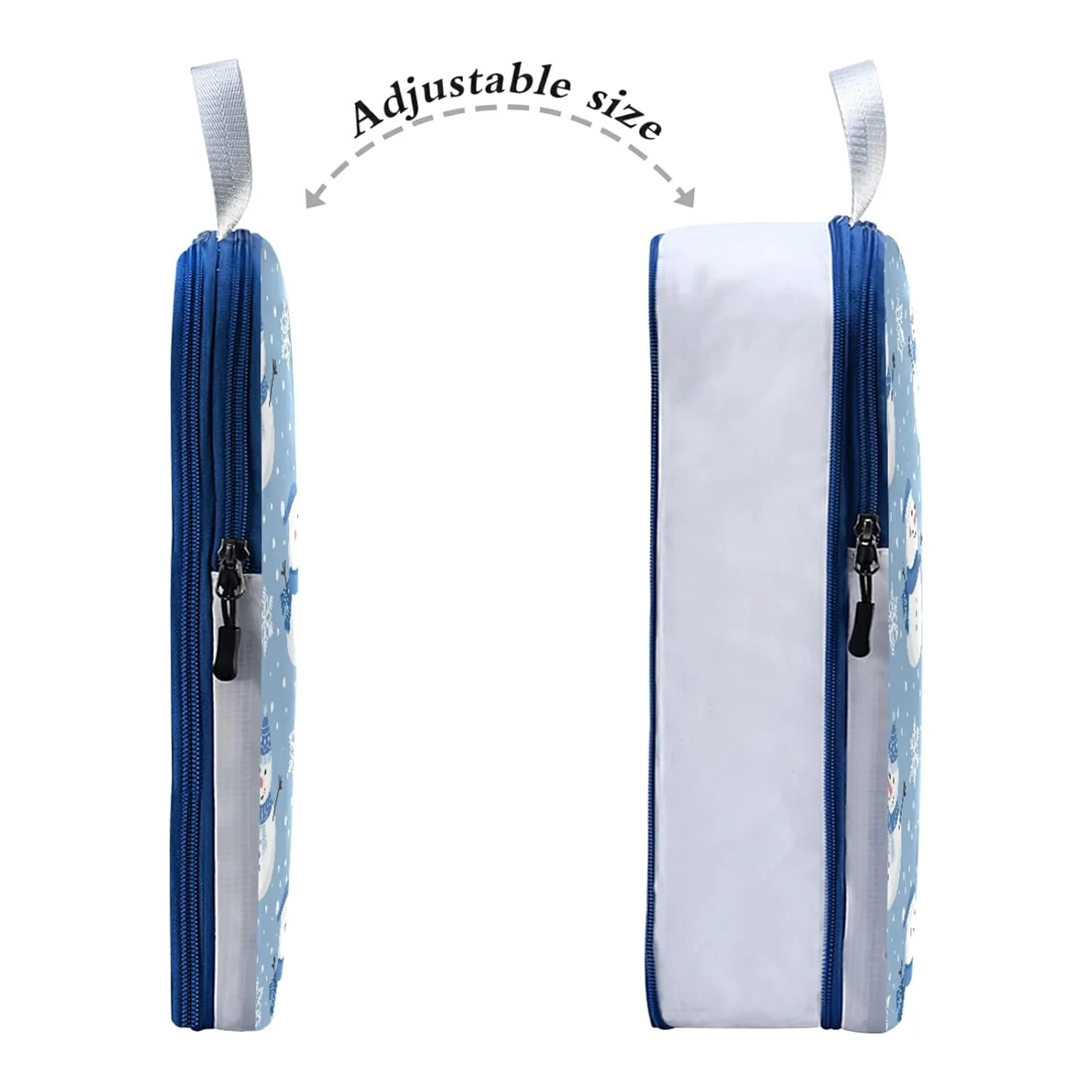 Christmas Snowman Dressed in Blue with Winter Snowflakes Snow on Blue 3 Piece set Cubes Expandable Adjustable Luggage Packing Bags, Ultralight Organizer Accessories Travel Suitcase Compressible Bags