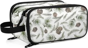 Christmas Tree Green Branches, Pine Cone Fir, Spruce Women's Portable Makeup Bag with Handle, Cosmetic Bag, Travel Cosmetic Bag Durable Toiletry Storage Organizer 11 x 7 x 5.7 inch