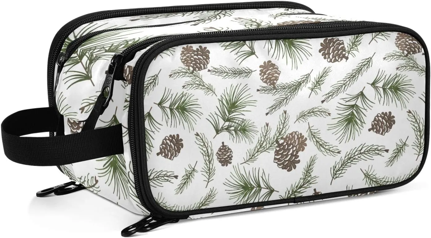 Christmas Tree Green Branches, Pine Cone Fir, Spruce Women's Portable Makeup Bag with Handle, Cosmetic Bag, Travel Cosmetic Bag Durable Toiletry Storage Organizer 11 x 7 x 5.7 inch