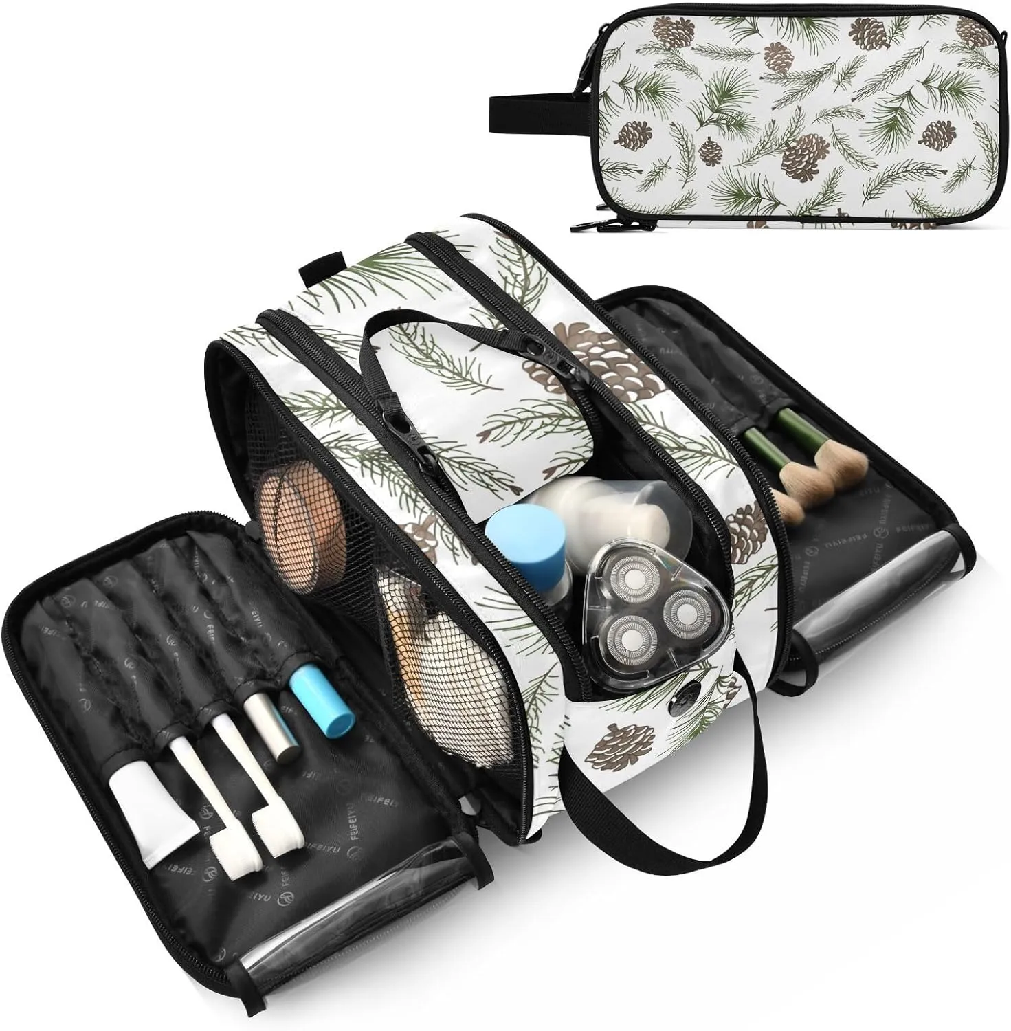 Christmas Tree Green Branches, Pine Cone Fir, Spruce Women's Portable Makeup Bag with Handle, Cosmetic Bag, Travel Cosmetic Bag Durable Toiletry Storage Organizer 11 x 7 x 5.7 inch