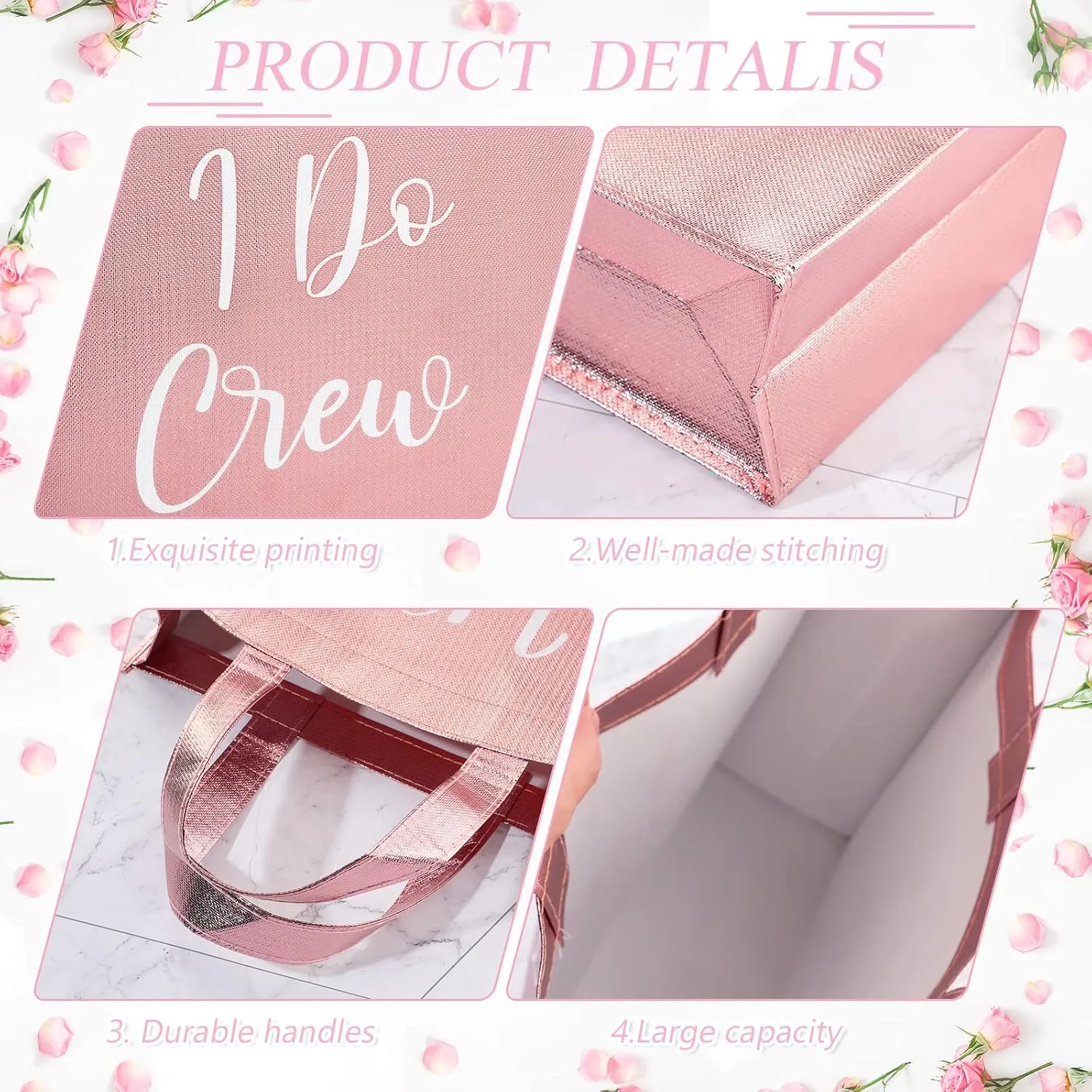 Cindeer 12 Pcs Let's Go Girls Bridesmaid Bags Holographic Bachelorette Gift Bags Glossy Bags(Silver, Rose Gold,I Do Crew)