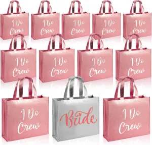 Cindeer 12 Pcs Let's Go Girls Bridesmaid Bags Holographic Bachelorette Gift Bags Glossy Bags(Silver, Rose Gold,I Do Crew)