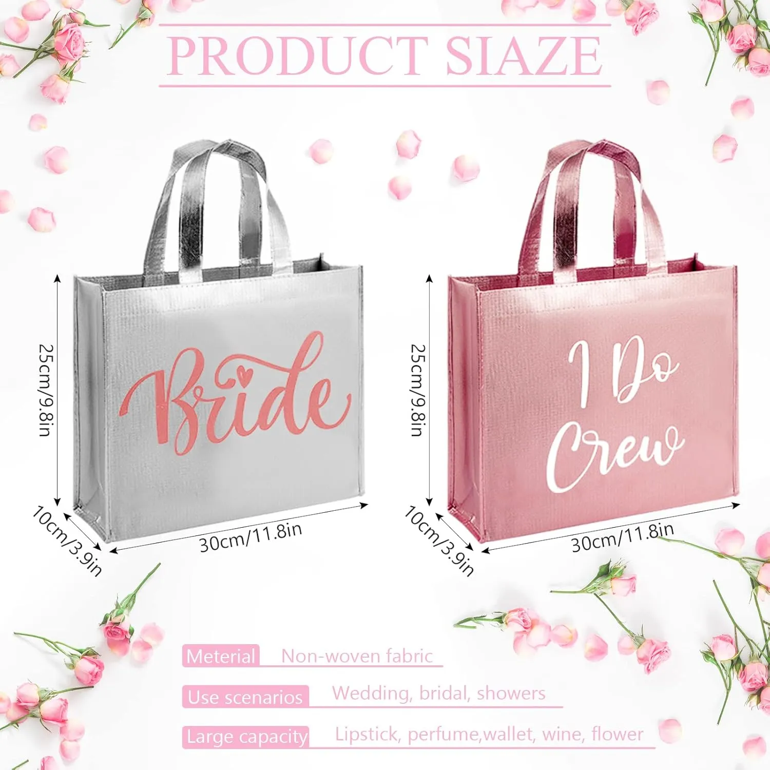 Cindeer 12 Pcs Let's Go Girls Bridesmaid Bags Holographic Bachelorette Gift Bags Glossy Bags(Silver, Rose Gold,I Do Crew)