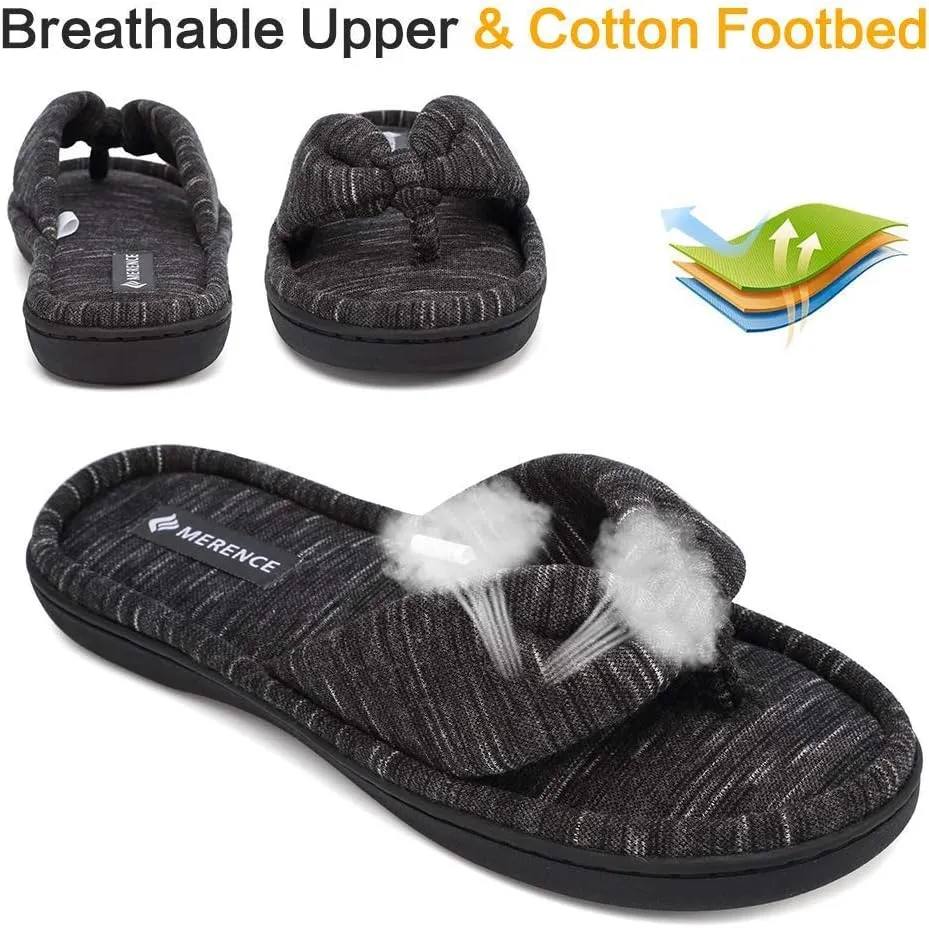 CIOR Women's Cozy Memory Foam Spa Thong Flip Flops House Indoor Slippers Plush Gridding Velvet Lining Clog Style-U1MTW017-0716