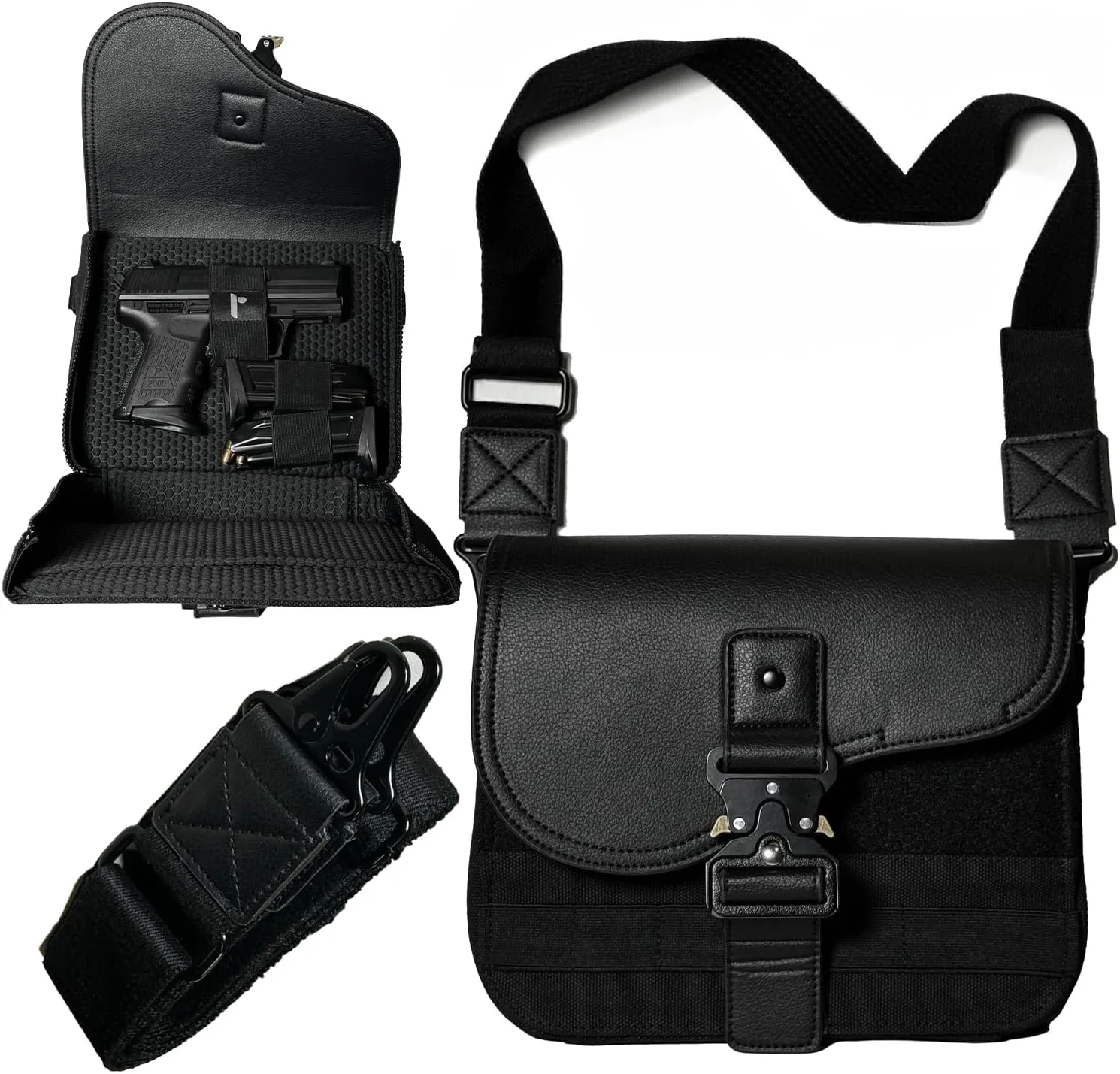 Clutch Bag - Concealed Carry Bag Pistol Case CCW EDC Men Women Hard Canvas & Leather, Quick Draw Access, Fits All Standard Pistols, Luxury Design, Adjustable Strap, Holds 2 Magazines MOLLE compatible