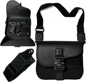 Clutch Bag - Concealed Carry Bag Pistol Case CCW EDC Men Women Hard Canvas & Leather, Quick Draw Access, Fits All Standard Pistols, Luxury Design, Adjustable Strap, Holds 2 Magazines MOLLE compatible