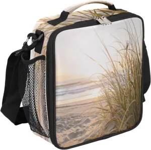 Coastal Beach Pattern Lunch Bag With Shoulder Strap and Mesh PocketsCoastal Reusable Insulated Lunch box Cooler Bag for Women Men Office Outdoor Work Picnic