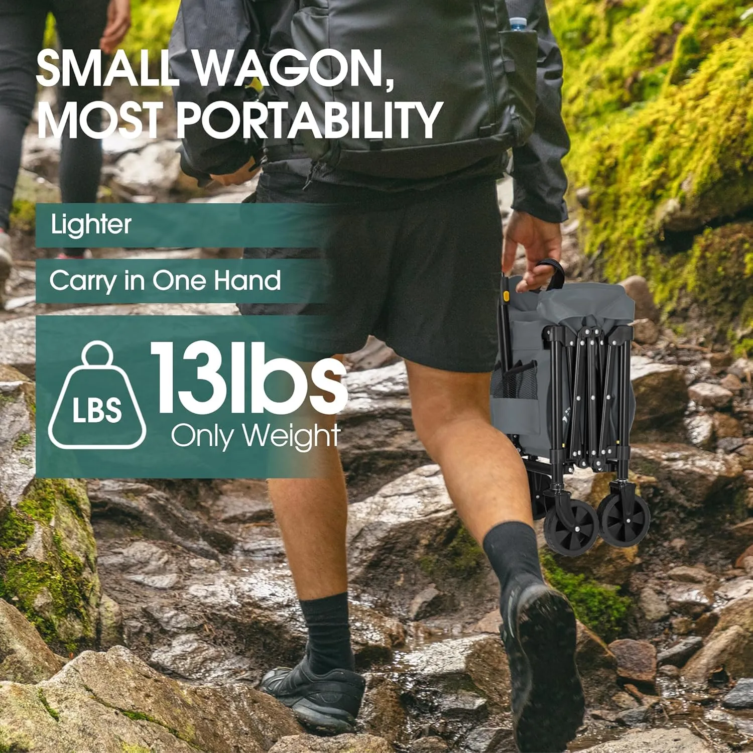 Collapsible Foldable Wagon with Wheels 360 LBS,Heavy Duty Folding Utility Cart for Groceries,Shopping,Garden,Camping,Outdoor,2 Drink Holders,Grey