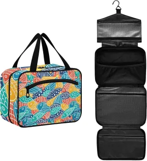 Colorful Fishes Ornamental Fishes Seamless Texture Women's Portable Makeup Bag with Handle Cosmetic Bag, Twill Cloth Travel Cosmetic Bag, Polyester Toiletry Bag for Women M Size