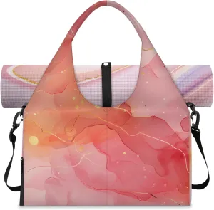Colorful Marble Papers Gym Bag Yoga Mat Tote for Women with Shoes Compartment Lightweight Duffle Travel Carrier Wet Dry Storage Pockets Adjustable Pilates Mats Shoulder Bags for Sport Swim