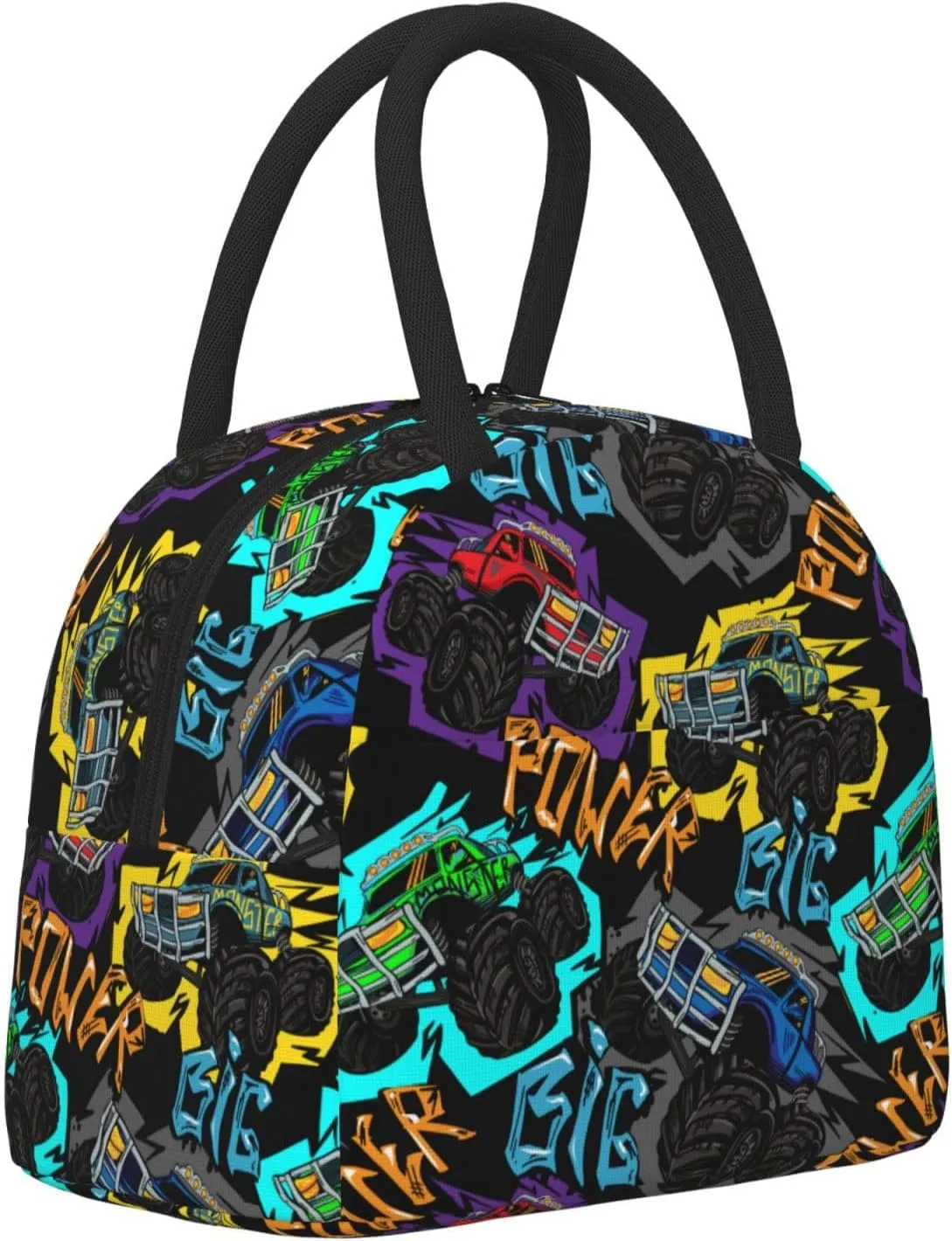 Colorful Monster Truck Car Insulated Lunch Bag Handbag lunchbox Food Container Gourmet Tote for School Office Work Picnic Travel