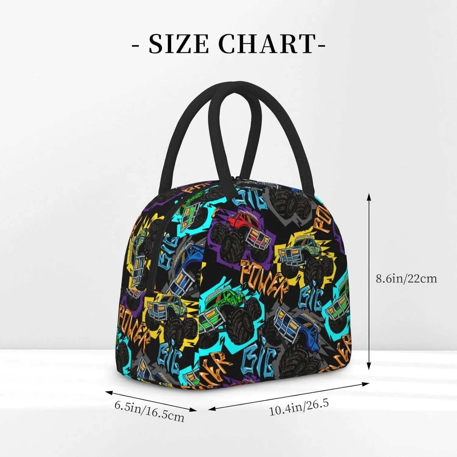 Colorful Monster Truck Car Insulated Lunch Bag Handbag lunchbox Food Container Gourmet Tote for School Office Work Picnic Travel