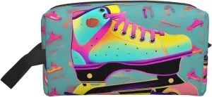 Colorful Roller Skates Print Large Capacity Zippered Storage Bag Travel Cosmetic Organizer for Toiletries Makeup