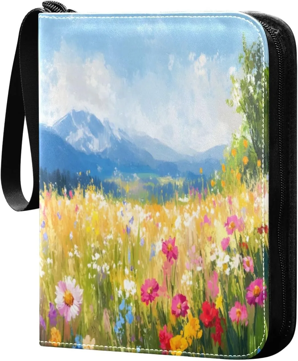 Colorful Wildflowers Binder Cards 4-Pocket Photocard Holder Fits 400 Cards for Sports Cards, Game Cards