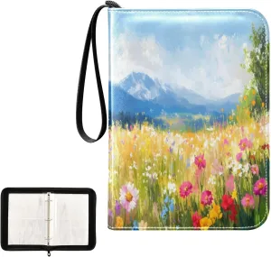 Colorful Wildflowers Binder Cards 4-Pocket Photocard Holder Fits 400 Cards for Sports Cards, Game Cards