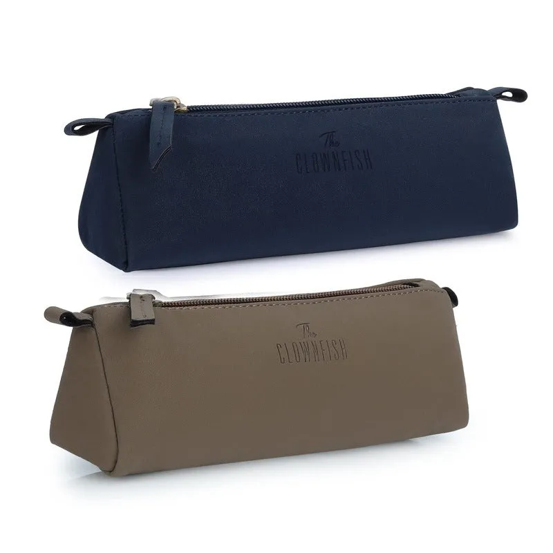 Combo: Multipurpose Faux Leather Travel Pouch Set | 2 Toiletry Bags | Light Brown & Navy Blue
