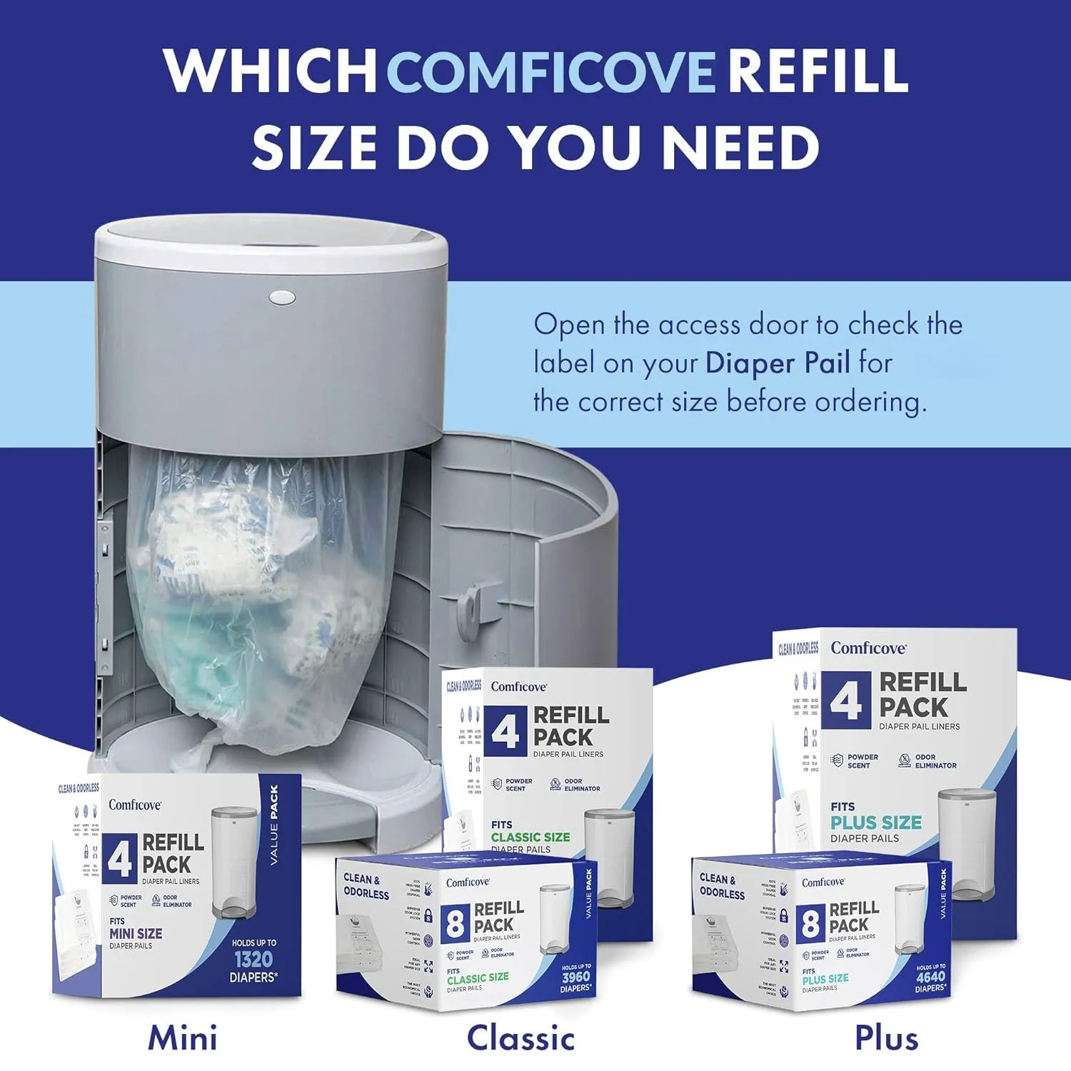 Comficove Refills Compatible with DEKOR CLASSIC Diaper Pails | 8 Pack | Extra Thick Diaper Pail Refill Liners | Fresh Scent | Easy to Replace and Dispose of Diaper Bag | Odorless Baby Diapers Disposal