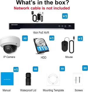 Compatible with Hikvision Security Camera System, 4K 16 Channel PoE DS-7616NI-Q2/16P NVR KIT, 8×DS-2CD2143G2-I Dome 2.8mm H.265  4MP IP Camera, Replacement Model for DS-2CD2142FWD-I, with 1TB HDD