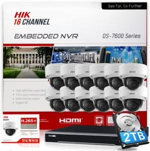 Compatible with Hikvision Security Surveillance IP Camera System, 12× DS-2CD2143G2-I (Replace DS-2CD2143G0-I & DS-2CD2142FWD-I) 4MP IR Dome IP Camera, 2.8mm Lens   DS-7616NI-Q2/16P 4K NVR POE H.265