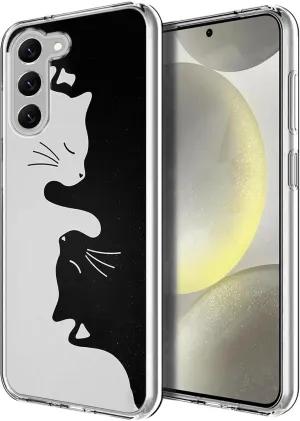 Compatible with Samsung Galaxy S24 Plus Case, Abstract Cat Lovers Design Soft TPU Full Body Protection Cover Clear Case Gift for Women Men