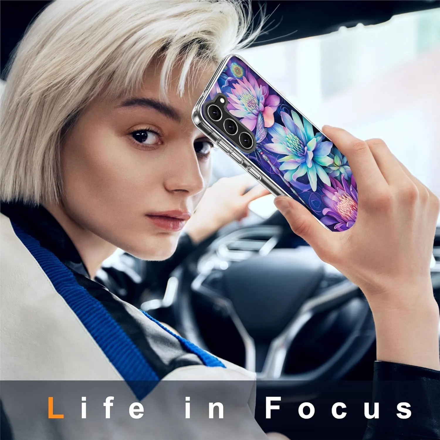 Compatible with Samsung Galaxy S24 Plus Case, Dragonfly Flower Aesthetic Art Design Soft TPU Full Body Protection Cover Clear Case Gift for Women Men