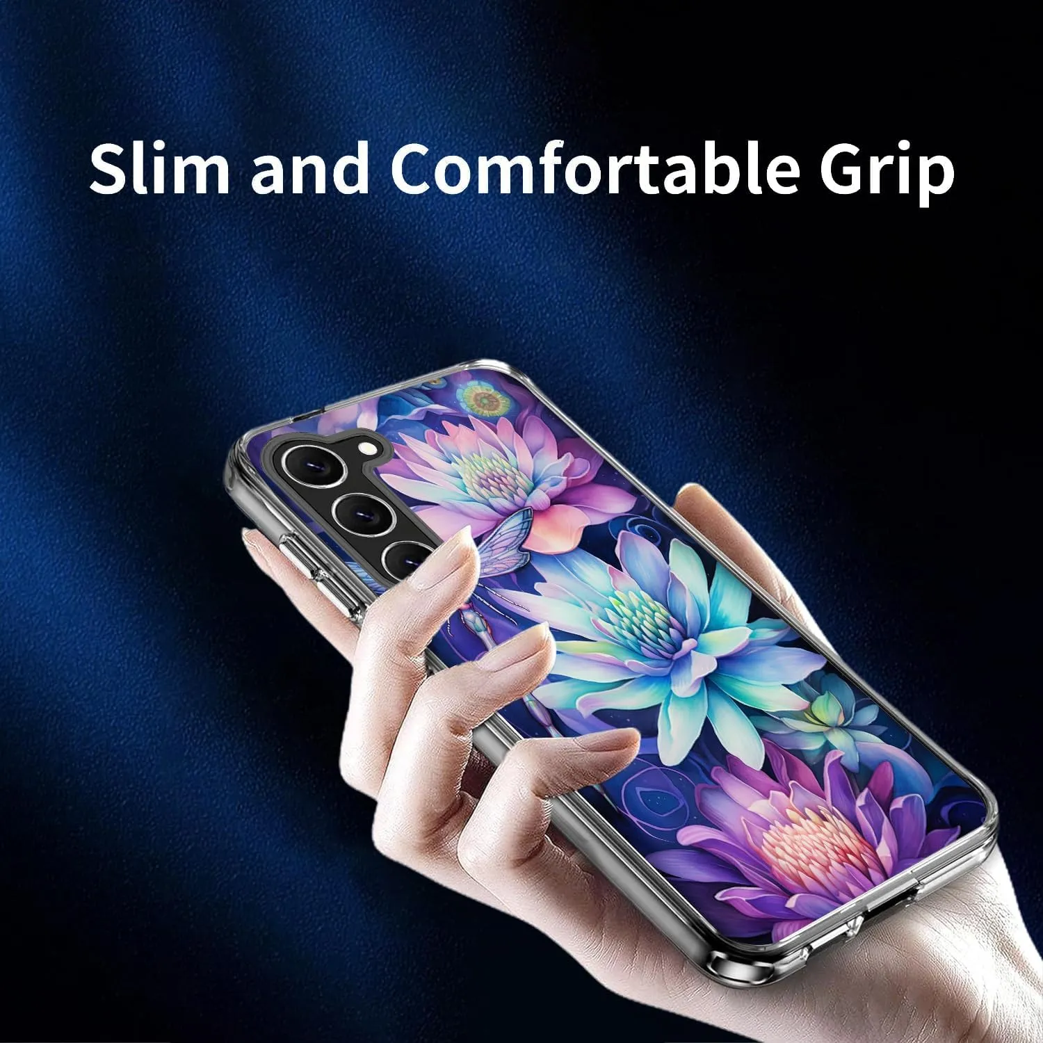 Compatible with Samsung Galaxy S24 Plus Case, Dragonfly Flower Aesthetic Art Design Soft TPU Full Body Protection Cover Clear Case Gift for Women Men
