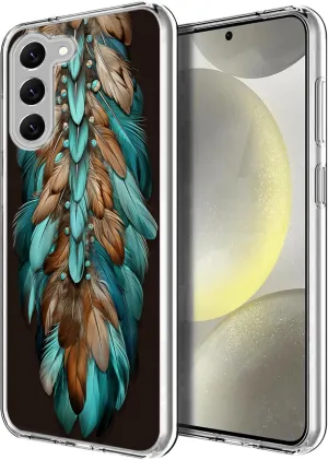 Compatible with Samsung Galaxy S24 Plus Case, Western Cowhide Turquoise Brown Animal Design Soft TPU Full Body Protection Cover Clear Case Gift for Women Men