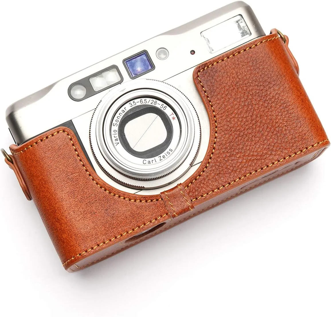 Contax TVS II Case, BolinUS Handmade Genuine Real Leather Half Camera Case Bag Cover for Contax TVS II Camera with Hand Strap (LavaBrown)