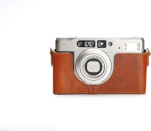 Contax TVS II Case, BolinUS Handmade Genuine Real Leather Half Camera Case Bag Cover for Contax TVS II Camera with Hand Strap (LavaBrown)