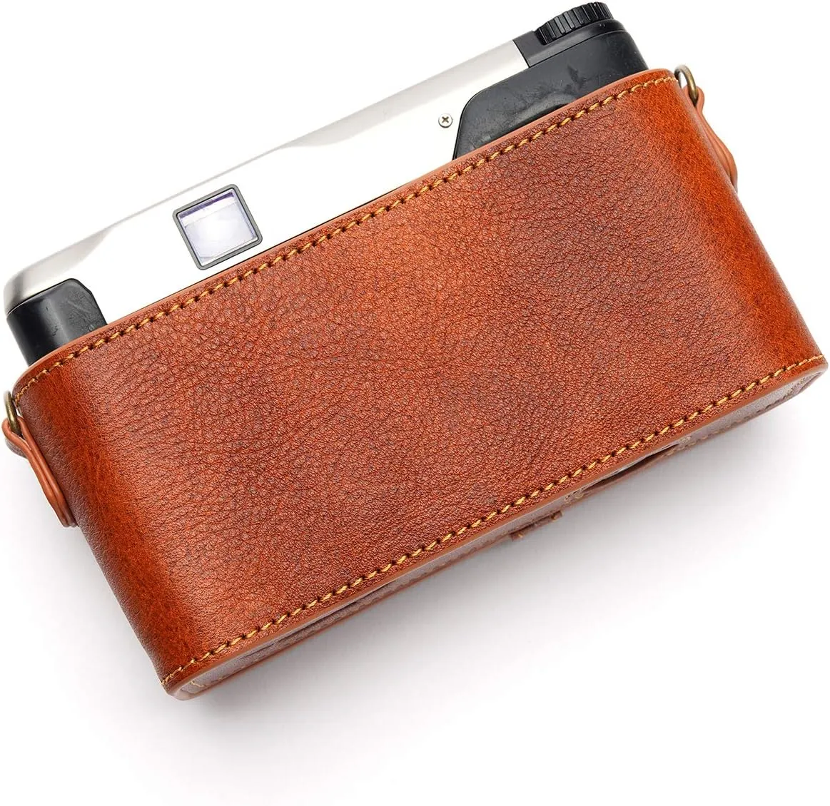 Contax TVS II Case, BolinUS Handmade Genuine Real Leather Half Camera Case Bag Cover for Contax TVS II Camera with Hand Strap (LavaBrown)