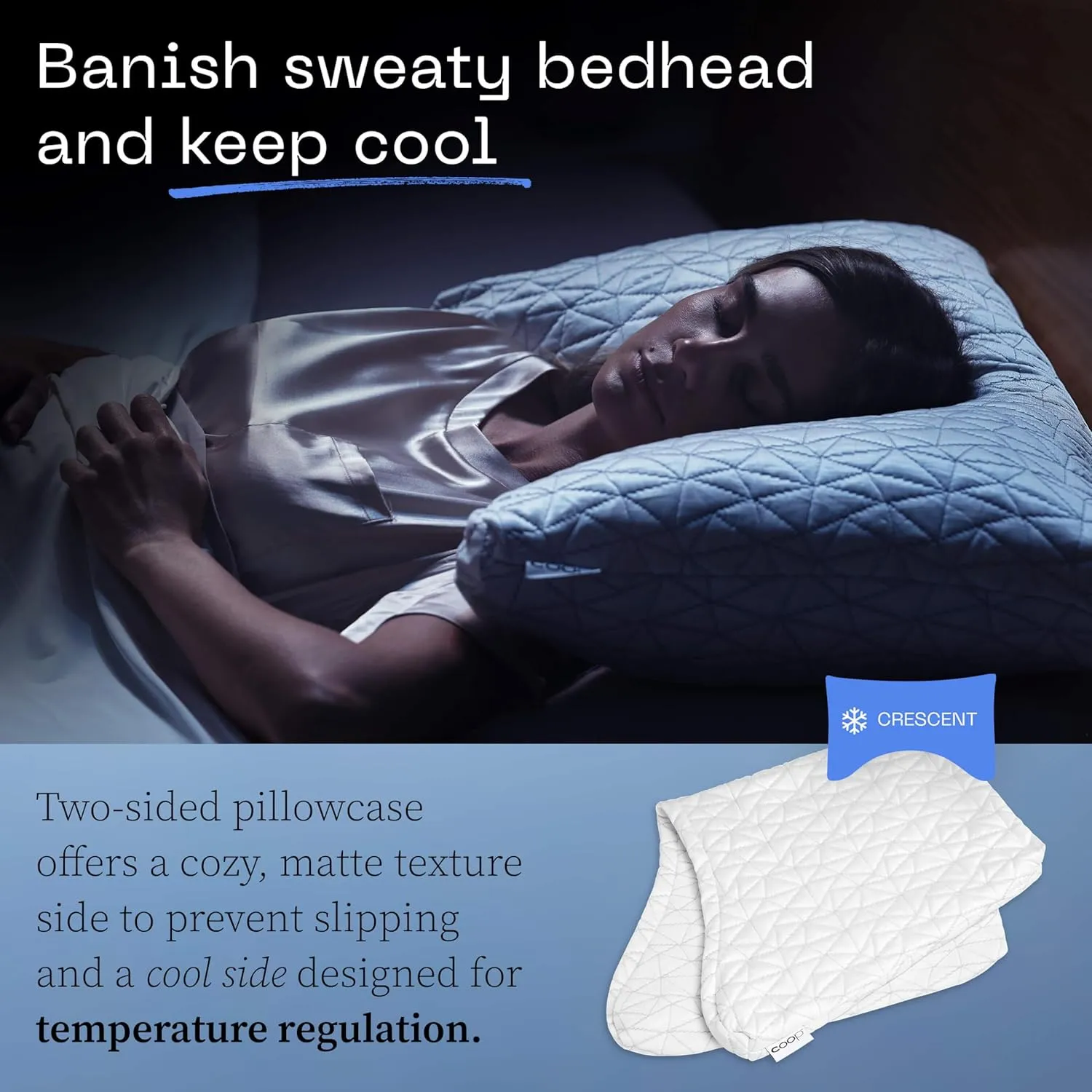 Coop Home Goods Cool Side Crescent Pillowcase, King Size Cooling Pillow Case for Hot Sleepers, Crescent Shape, Two-Sided Pillow Covers, Cozy Side & Cool Side, Ultra Soft Lulltra Cool Technology