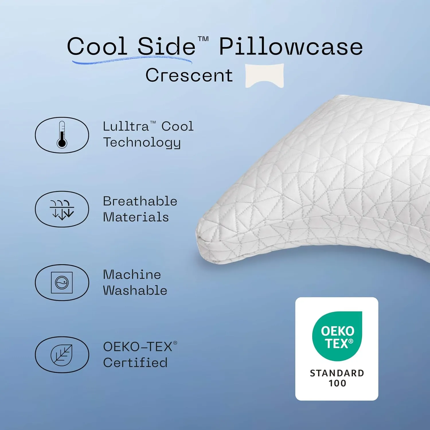 Coop Home Goods Cool Side Crescent Pillowcase, King Size Cooling Pillow Case for Hot Sleepers, Crescent Shape, Two-Sided Pillow Covers, Cozy Side & Cool Side, Ultra Soft Lulltra Cool Technology