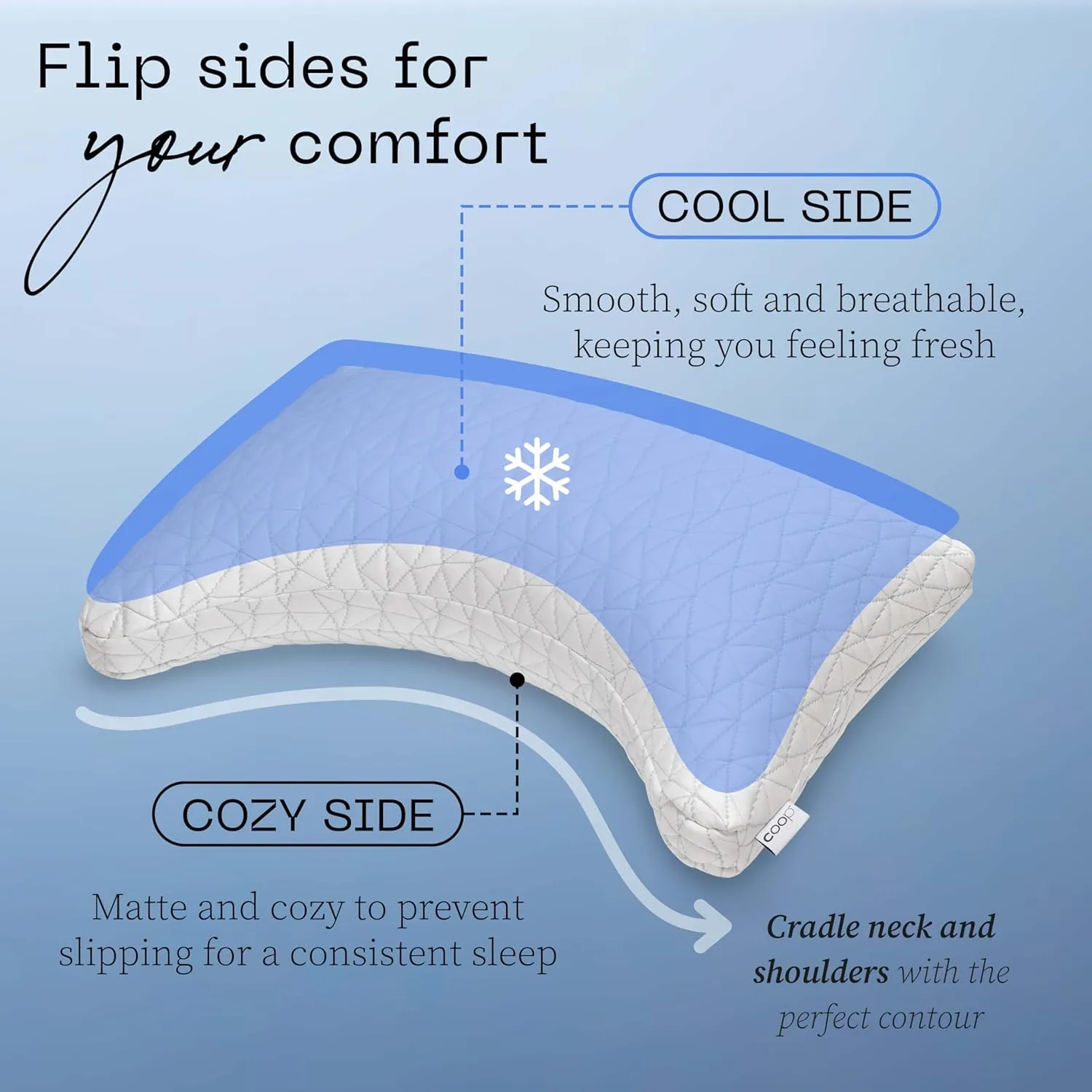 Coop Home Goods Cool Side Crescent Pillowcase, King Size Cooling Pillow Case for Hot Sleepers, Crescent Shape, Two-Sided Pillow Covers, Cozy Side & Cool Side, Ultra Soft Lulltra Cool Technology