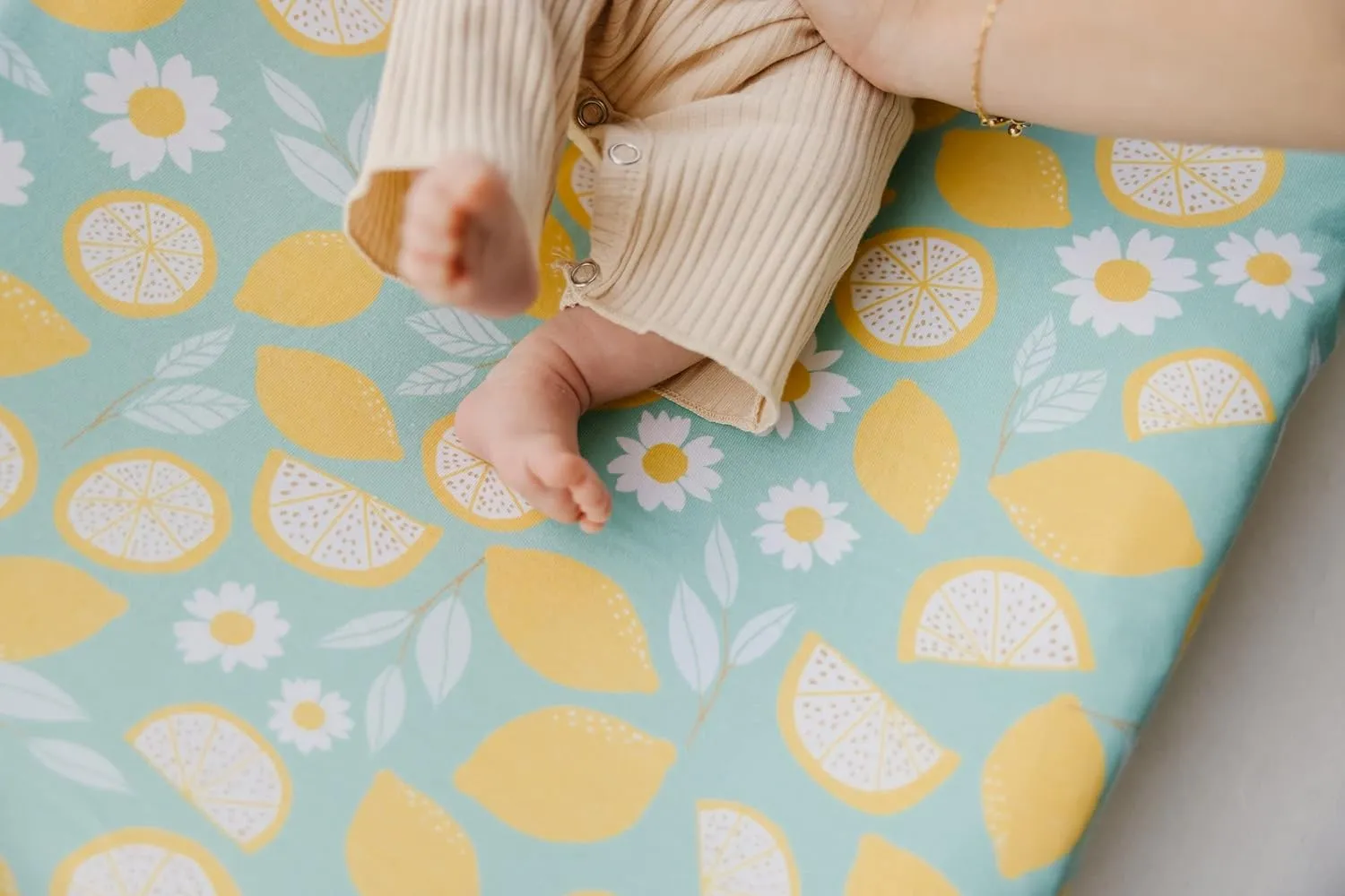 Copper Pearl Premium Knit Changing Pad Cover Soft, Stylish, and Universal Fit for All Standard Diaper Changing Pads, Trendy Design Changing Pad Covers, Lemon