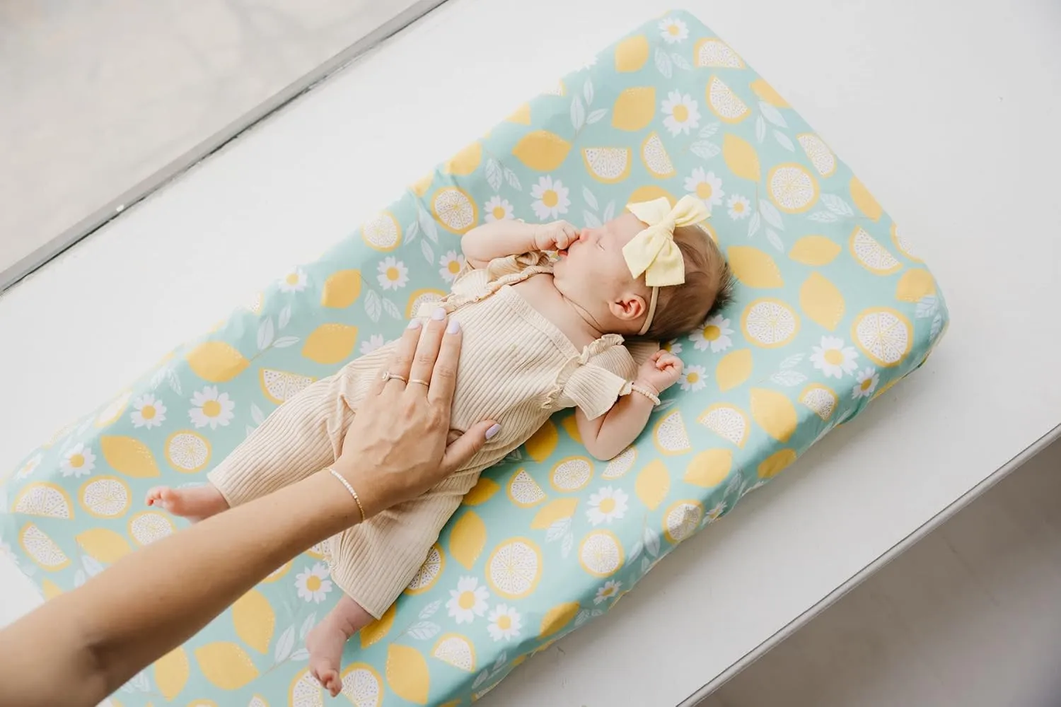 Copper Pearl Premium Knit Changing Pad Cover Soft, Stylish, and Universal Fit for All Standard Diaper Changing Pads, Trendy Design Changing Pad Covers, Lemon