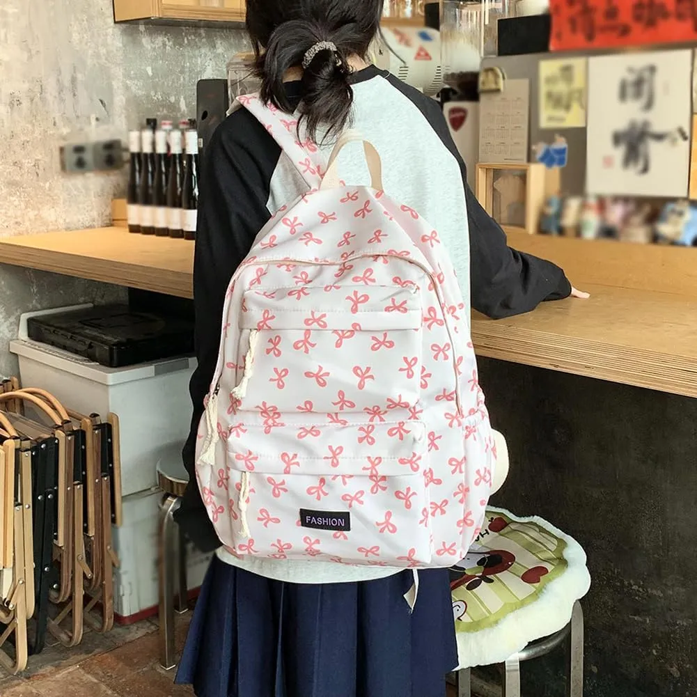 Coquette Bow Backpack Cute Kawaii Laptop Backpack Aesthetic Travel Daypack for Women Bow Rucksack