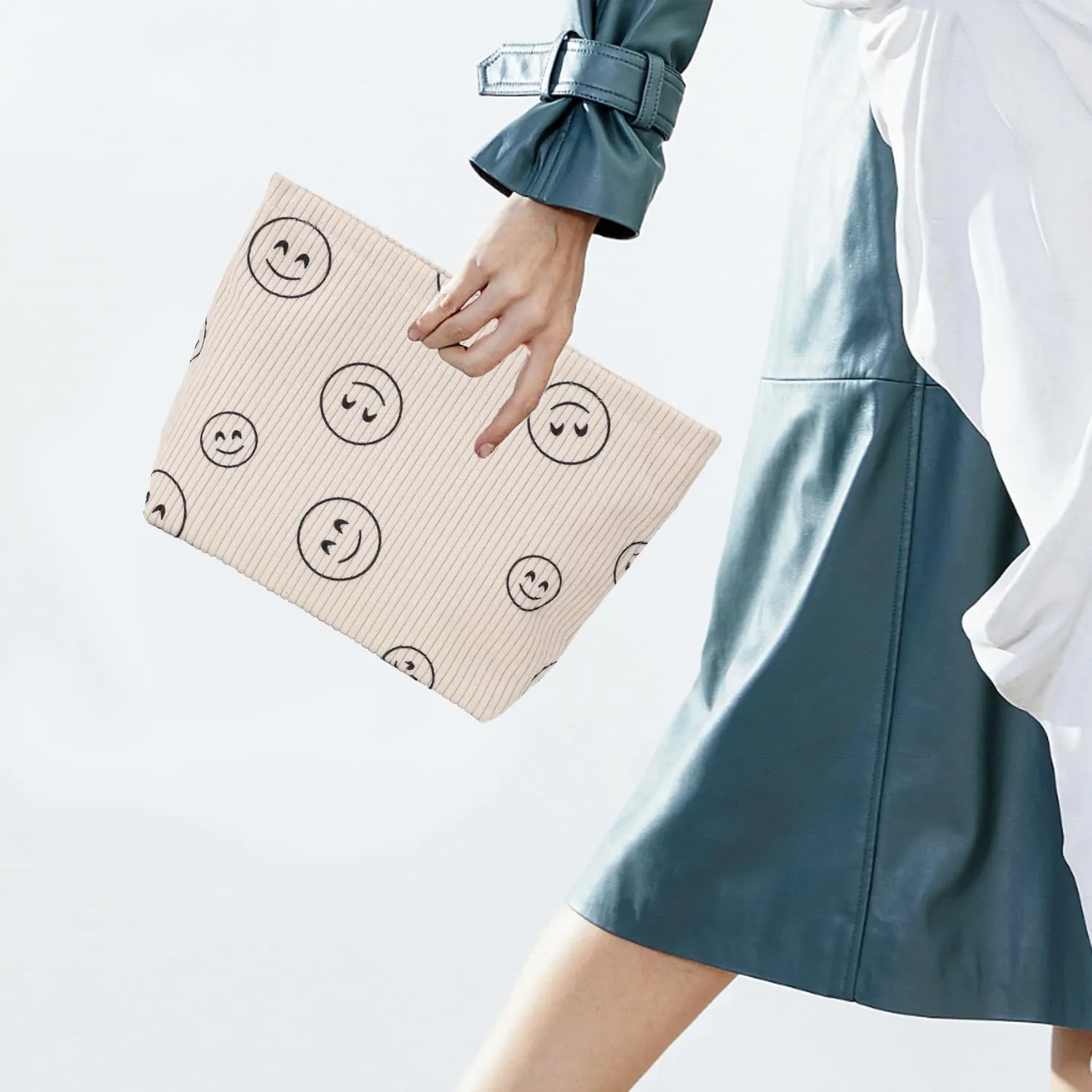 Cosmetic bag Makeup bag Preppy Cute Corduroy Toiletry bag for women travel essentials (Full beige)