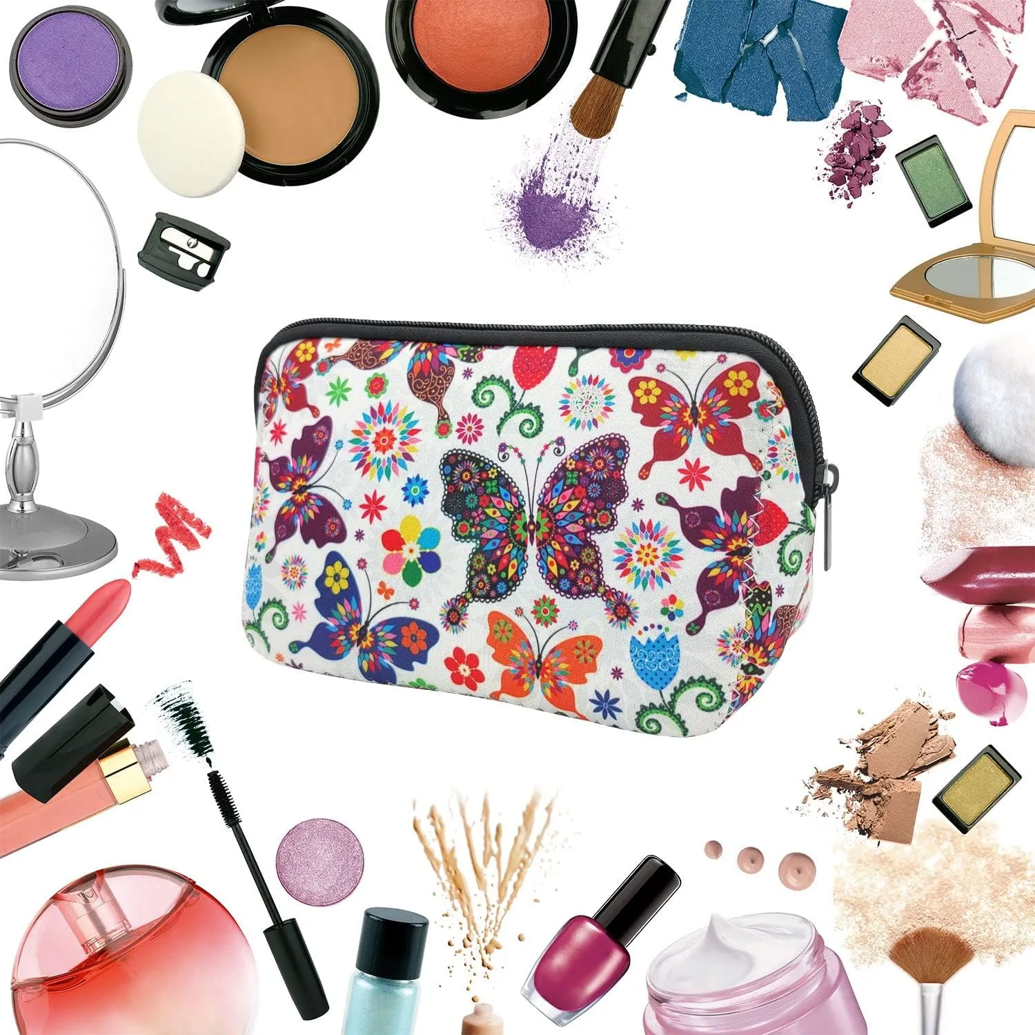 Cosmetic Bag Waterproof Neoprene Zipper Pouch Travel Portable Toiletry Makeup Bags Organizer Case for Women and Girls