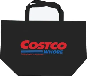 Costco Whore Reusable Non-Woven Grocery Tote Bag, Funny Gift Bag, Black, Pack of 2