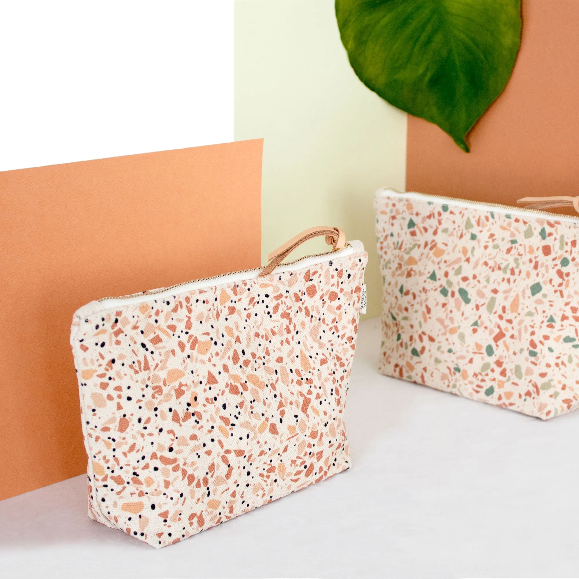 Cotton Canvas Cosmetic / Make-up Bag - Terrazzo Terracotta