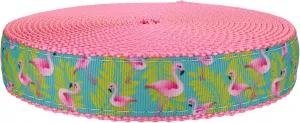 Country Brook Design - Flamingos Ribbon on Pink Nylon Webbing (1 Inch, 20 Yards)
