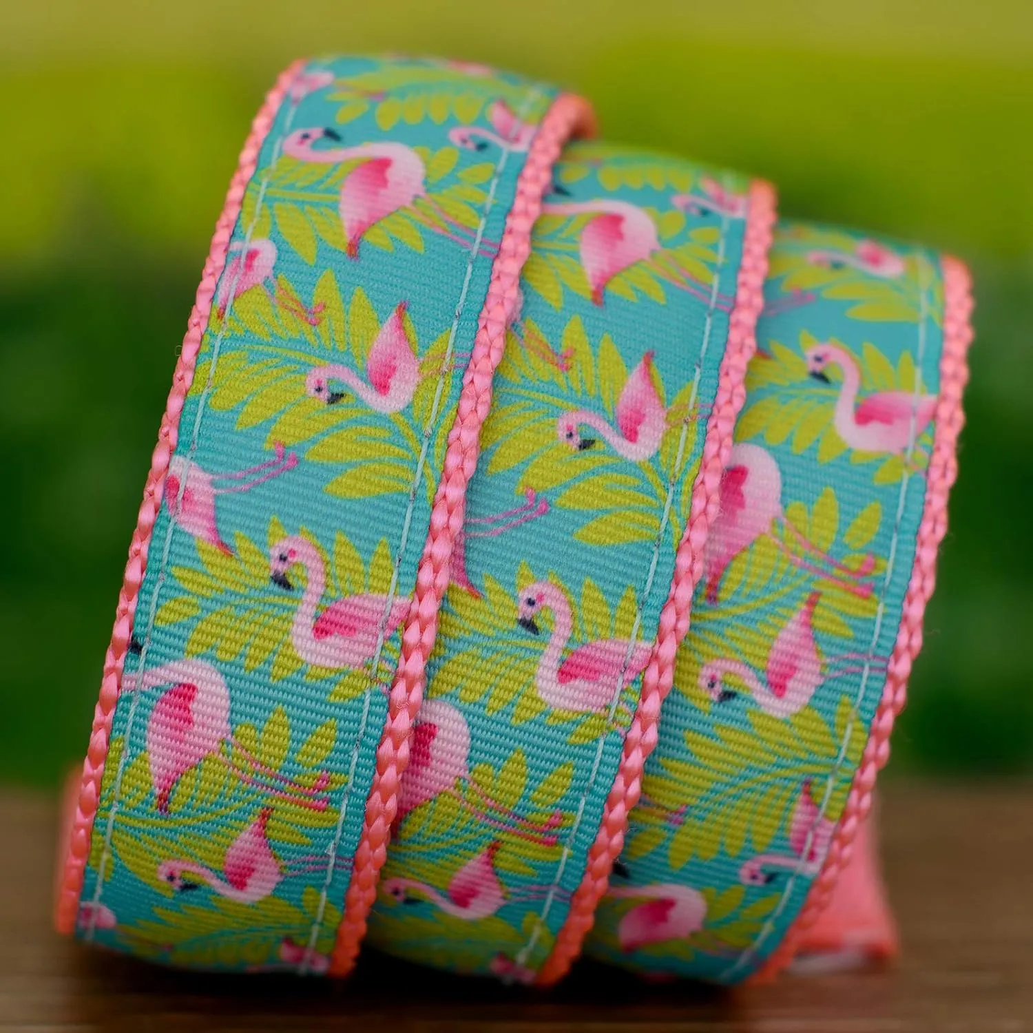 Country Brook Design - Flamingos Ribbon on Pink Nylon Webbing (1 Inch, 20 Yards)
