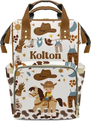 Cowboy Horse Rodeo Western Personalized Large Capacity Diaper Bags,Custom Name Backpack Casual Daypack Bag Nappy Bag Gifts, Design 11, SFA055SS