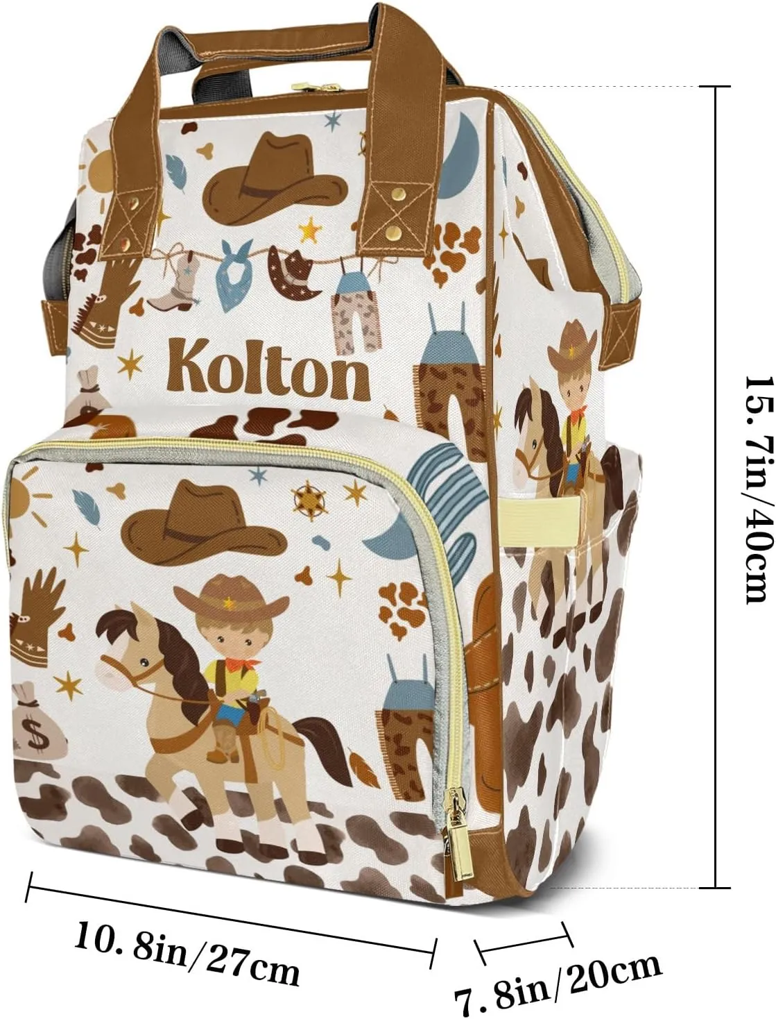 Cowboy Horse Rodeo Western Personalized Large Capacity Diaper Bags,Custom Name Backpack Casual Daypack Bag Nappy Bag Gifts, Design 11, SFA055SS