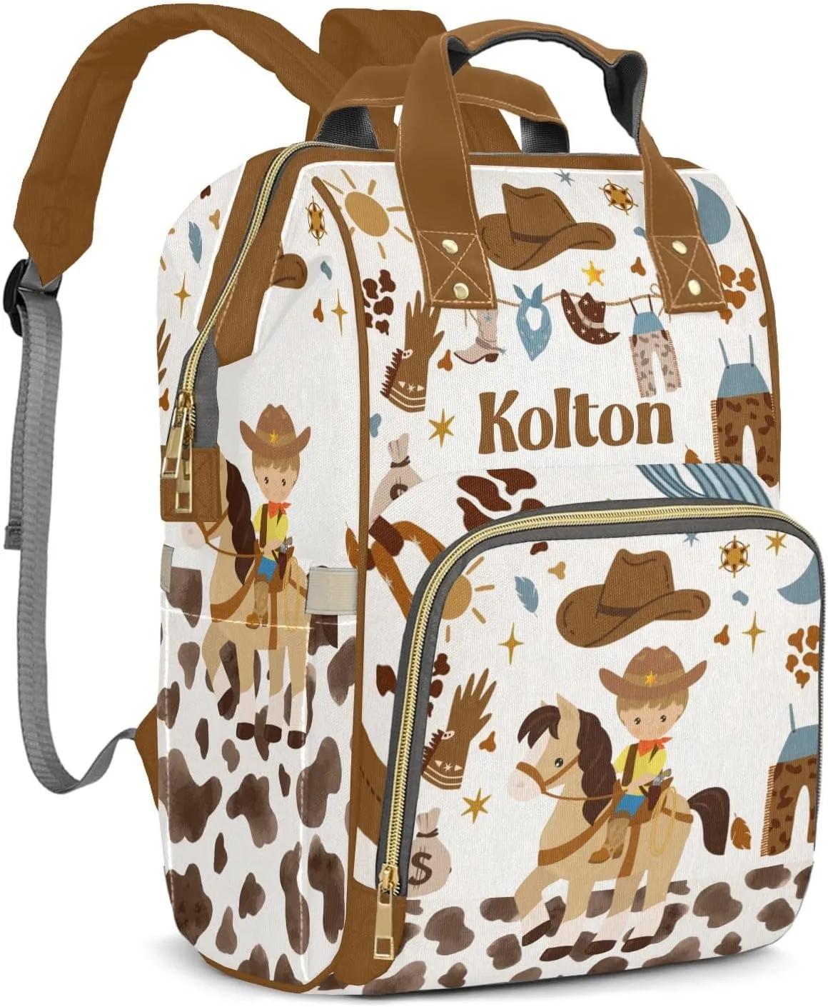 Cowboy Horse Rodeo Western Personalized Large Capacity Diaper Bags,Custom Name Backpack Casual Daypack Bag Nappy Bag Gifts, Design 11, SFA055SS
